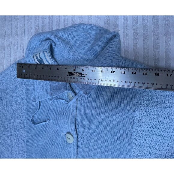 Jaskar Linen Blend Patchwork Button Front Knit Cardigan Sweater Pockets Blue - Picture 6 of 9
